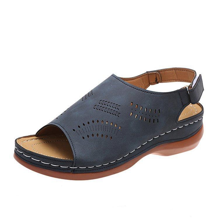 Women's Shoes Spring and Summer New Cut-out Back Buckle Fish Mouth Retro Ethnic Style Casual Large Size Solid Color Sandals In Stock
