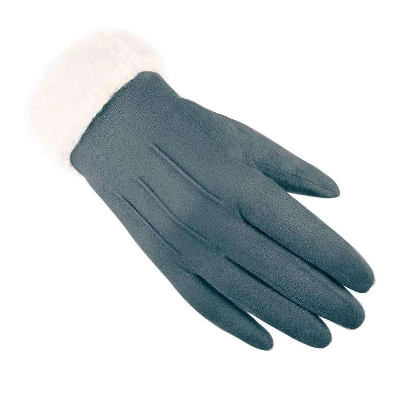 

New Winter Female Cashmere Warm Suede Leather Cycling Mittens Double Thick Velvet Plush Wrist Women Touch Screen Gloves One Size