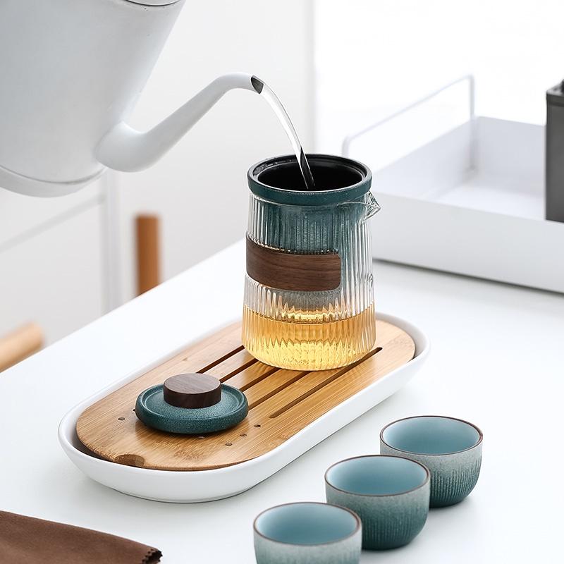 Japanese Style Kung Fu Tea Set Portable Glass Quick Tea Cup One Pot Four Cups with Bag