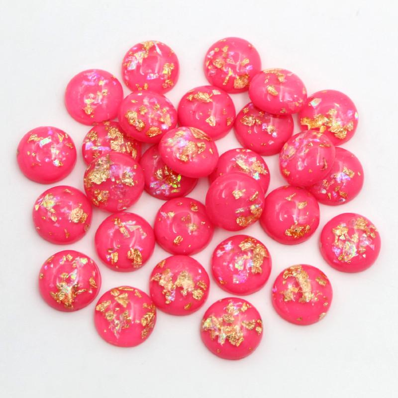 

40pcs 8mm 10mm 12mm Round Built-in Metal Foil Flat Back Resin Cabochons Dome DIY Earrings Jewelry Making Accessories Findings 8mm