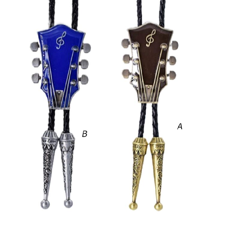 Geflochtener Schnürsenkel Gitarrenkopf Bolo Tie Geschnitzter Anhänger Cowboy Krawatte Halskette