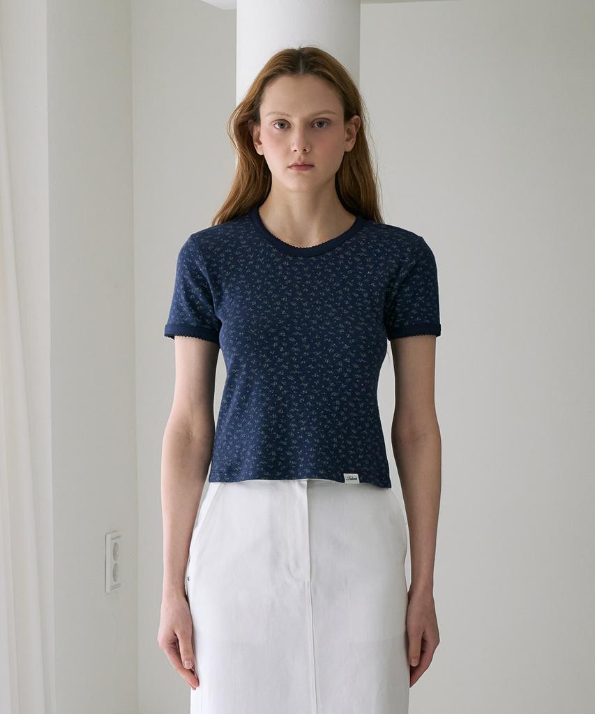 DEHEVE Flower Lace T-Shirt [Navy]