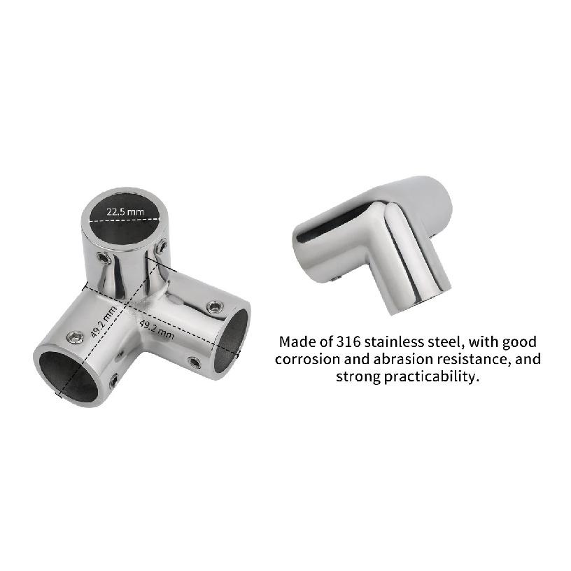 Marine 316 Stainless Steel Rail Fittings 90° 3 Way Corner Elbow Tubing Boat Handrail Fitting 22/25/30/32mm Marine Hardware