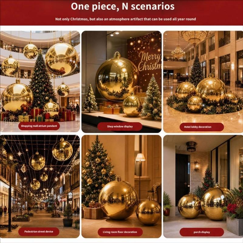 Large Gloss Golden Christmas Ball Ornament Shatterproof Plastic Decorative Baubles For Christmas Tree Wreath Home Decoration