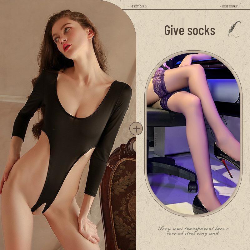 Night Fire Passion Lingerie Set: Sexy Open-Crotch Bodysuit with Removable Elements