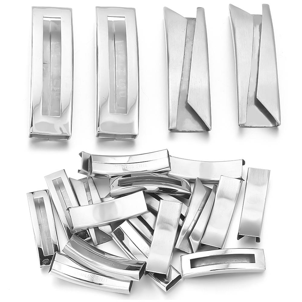 5pcs Stainless Steel Slider Curved Tube Beads Flat Leather Cord Spacer Tubes Bead For DIY Jewelry Making Bracelet Accessories