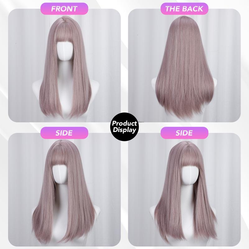 Gerade Perücke Grau lila Pony 20 Zoll Faser Synthetische Perücken Hitzebeständig Natürlich Party oder Selfie Für Frauen Täglicher Gebrauch Koreanische Mode