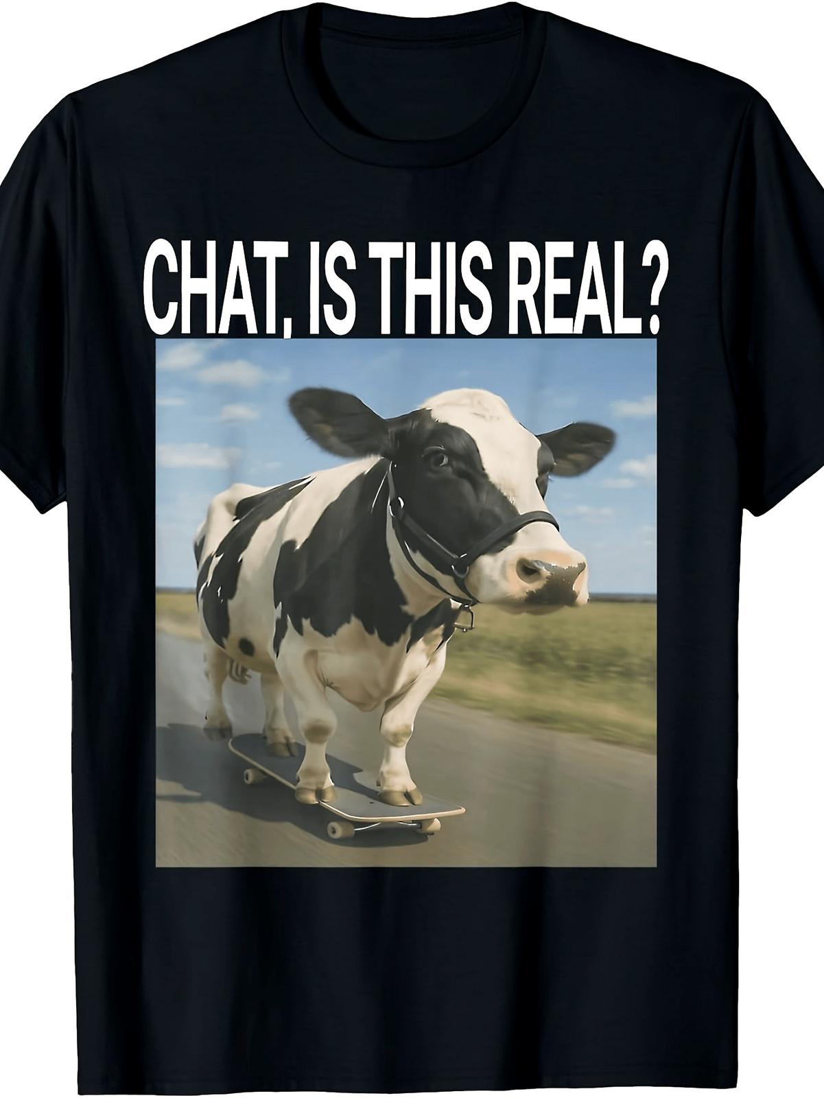 Chat is This Real Ai Cow Funny Gen Z Humor Iconic Brainrot T Shirt Regular Fi S разноцветный