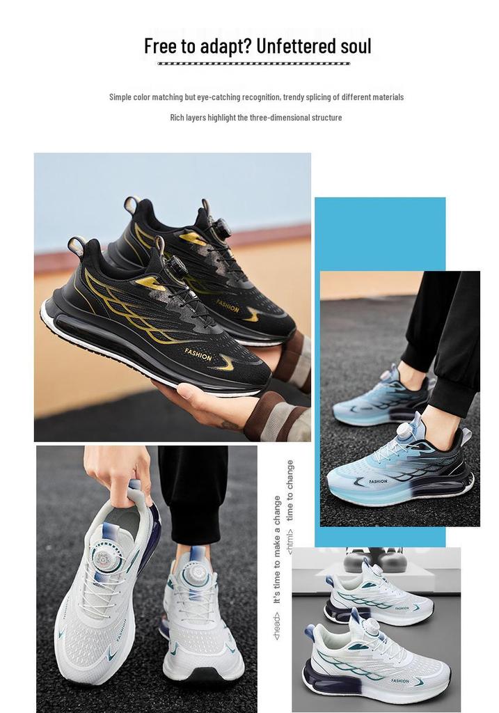 2024 Men's Flyknit Air Cushion Running Shoes with Rotating Buckle - Breathable Ice Silk Mesh for All Seasons