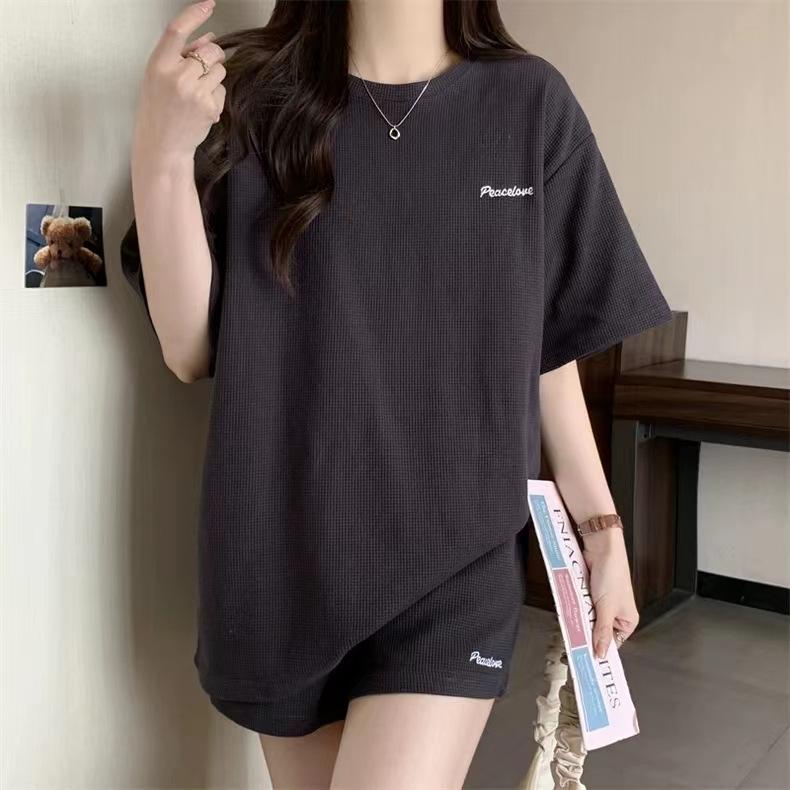 Women's Summer Waffle Two-Piece Set: Casual Hong Kong Style Shorts & Top