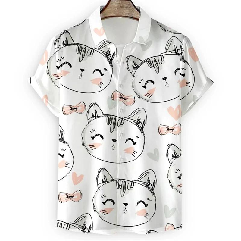 Neues Kawaii 3D Cartoon Anime Katzen Print Hemd für Herren Coole Designs Kurzarm Knopf Hawaiianische Hemden Urlaubs Strand Tops Bluse