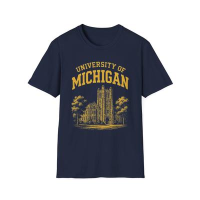 University of Michigan T-Shirt Navy Blue Vintage Style College Tee