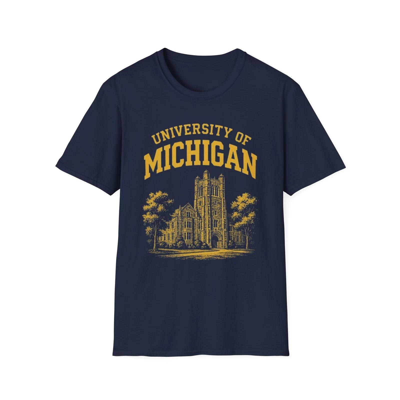University of Michigan T-Shirt Navy Blue Vintage Style College Tee 3XL