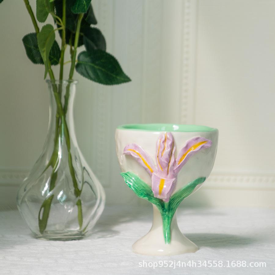 

Handmade Flower Ceramic Mug Goblet Ice Cream Dessert Cup Water Cups Beverage Cups Juice Cup Wine Glass Coffee Mug Milk Mugs 201-300ml зелений