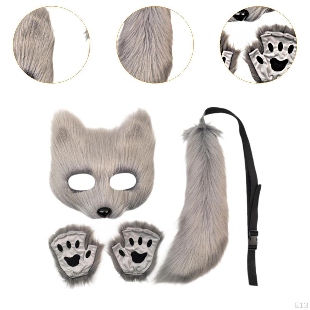 Animal Mask and Tail Set Long for Role Play Halloween Party Costume
