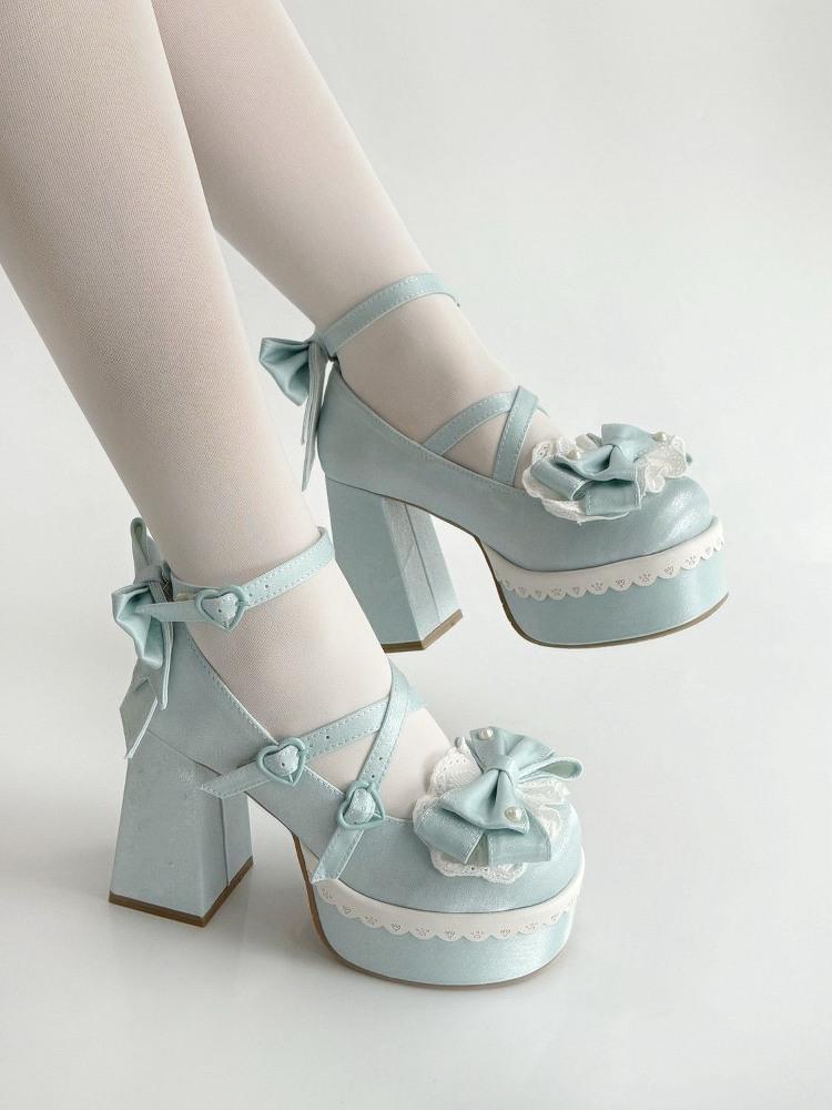 Ele Torr Söt Japansk Sle Lolita Knut Söt Blomma Högklackade Dams Tjock Klack Lolita Pumpses