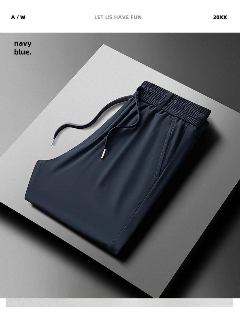 Pánské letní lehké elastické business kalhoty z ledového hedvábí pro všechny věkové kategorie