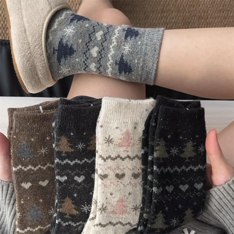 Christmas Tree Winter Thickened Socks To Keep Warm Wool Medium Tube Socks Ideas Xiaohongshu Same Stacking Socks Women'S Socks
