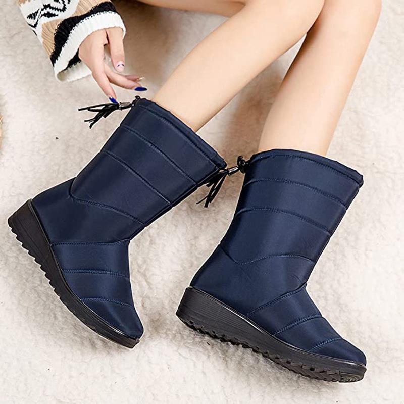 Women's Winter Fur One Padded Waterproof Fabric Cozy Side Zipper Warm Anti-cold Lightweight Hiking Waterproof Anti-slip Tall Snow Boots Martin Boots