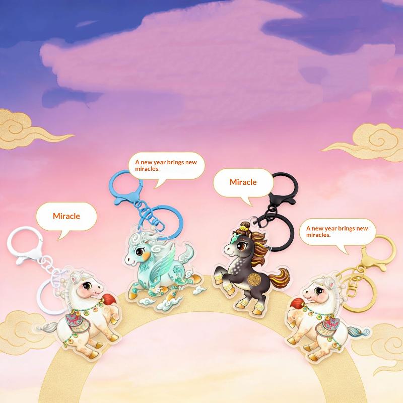 Cartoon Cute Horse Charm Keychain Bag Pendant Hanging Decoration Car Key Ring 2026 Horse Year Lucky Gift