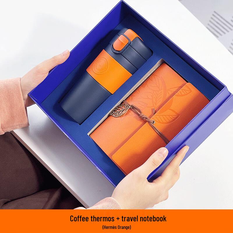 Hermes Orange 316 SS Insulated Cup & Travel Notebook Set