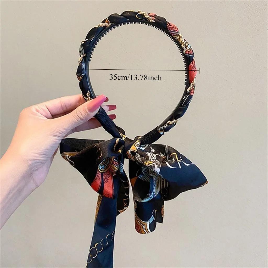 Fascia Lunga Colorata Stampata per Capelli da Donna Moda Nastro Intrecciato Legato ai Capelli Copricapo Accessori per Capelli Femminili