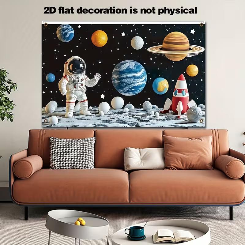 2D Kids Space Astronaut Tapestry, Planets Moon Wall Hanging for Bedroom & Playroom