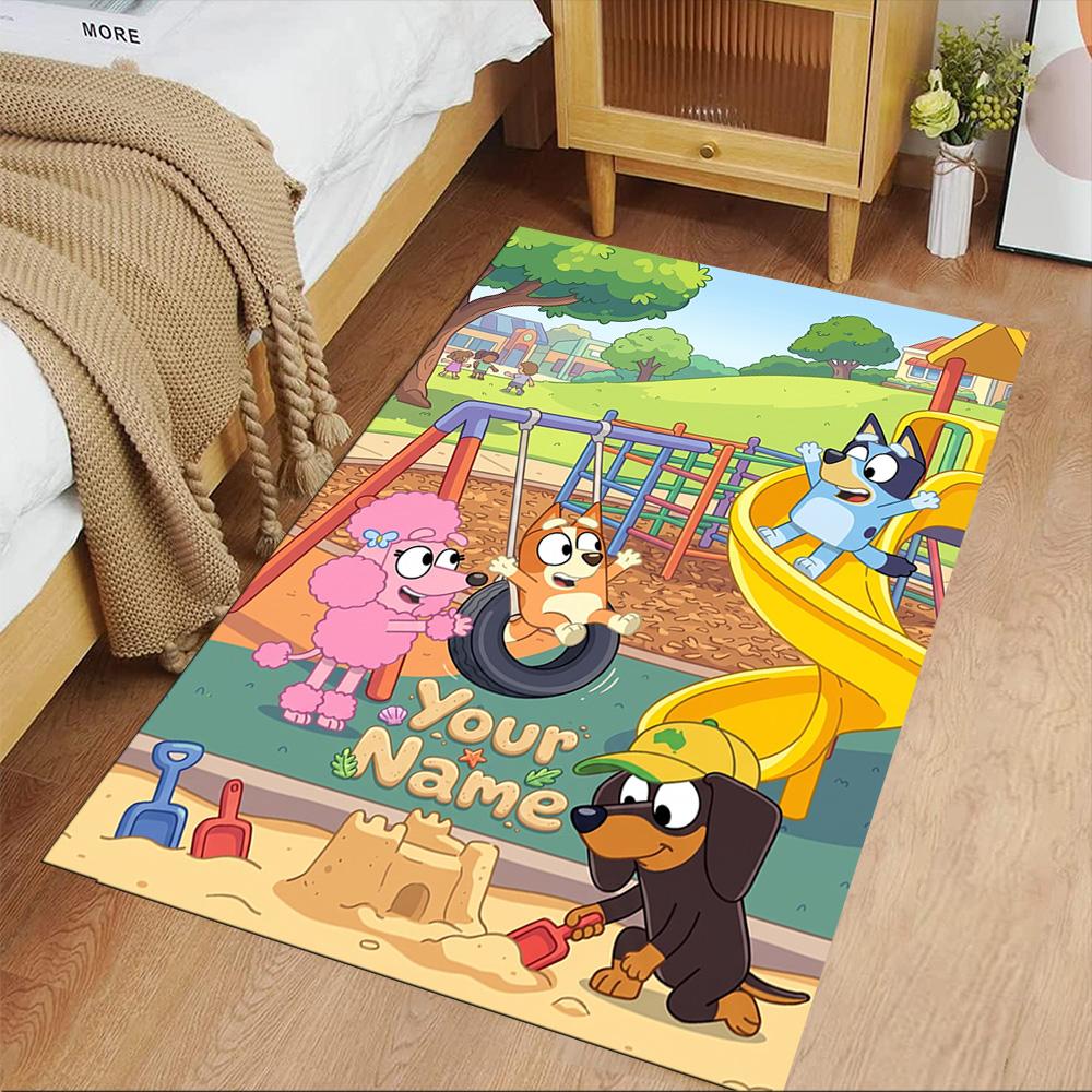 Bluey Customized Name Carpet Perfect for Game Room Dining Room Dormitory Kitchen Anti-slip Rug Decorate Offices Birthday/Christmas Gift