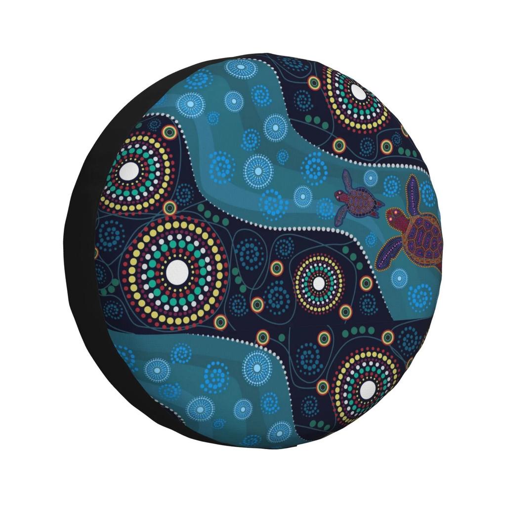 Aboriginal Art Turtle Spare Tire Cover Waterproof Polyester Wheel Protector for Car SUV Truck Trailer