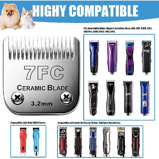 Dog Grooming Replacement Blades Compatible with Andis Dog Clipper, Dog Clipper Blades Compatible with Oster A5,Wahl KM-10 Series Dog Clipper,7FC