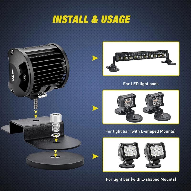 1 Piece Led Work Light Bar Holder Suv Offroad Diy Accessories 22/31/36/43Mm M4 Bolt Magnetic Base Mount Bracket Clamp