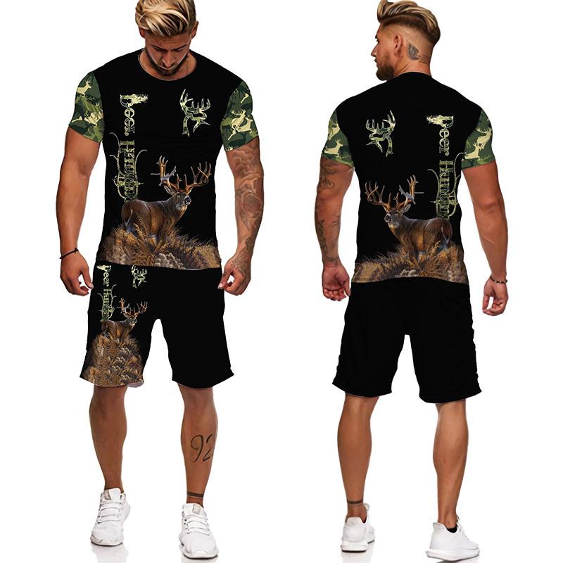 Camo Animal Deer Hunting 3D Print Tees/Shorts/Sets Men's Harajuku T-Shirt Outdoor Sportswear Suits Casual Jogger 2 Piece Outfits