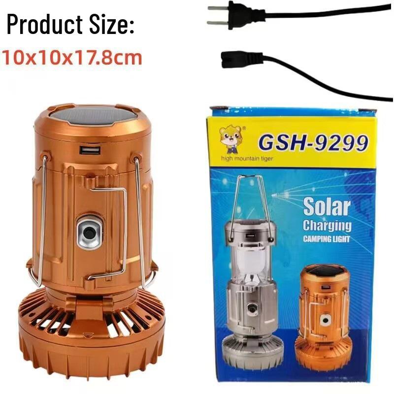 Portable Solar-Powered Camping Fan Light with Pull Switch, Lithium and Dry Battery Compatible