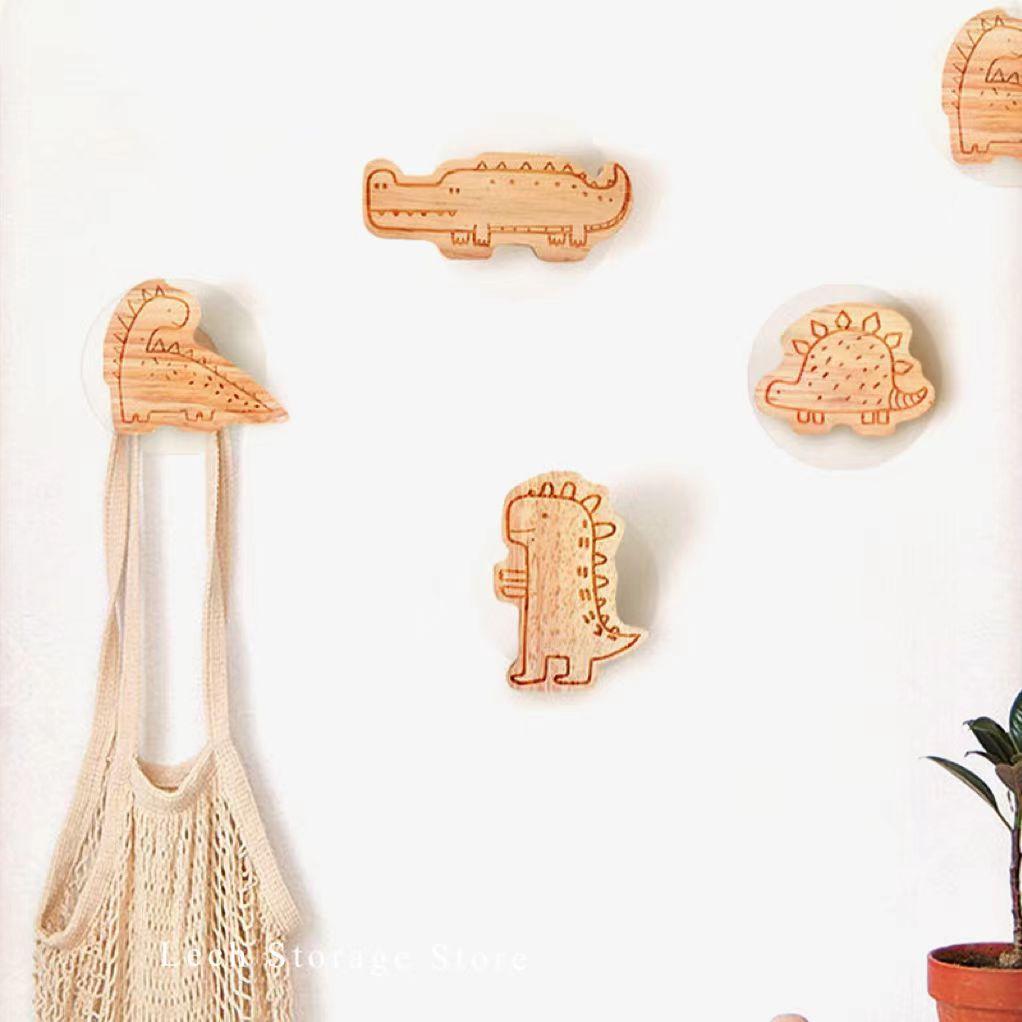 Dinosaur Wood Hook Wall Hanging Cute Children's Room Decoration Hook Bathroom Clothes Key Storage Rack Kitchen Home Accessories