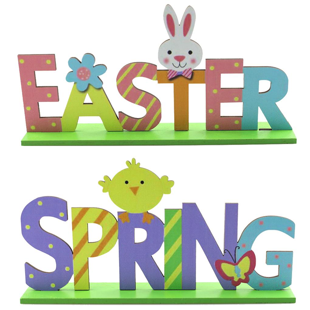 2 Sets Wood Ornaments Easter Decorations Cute Rabbit Handy Installation Letters Birthday Gifts Accessories DIY Kits for Adults