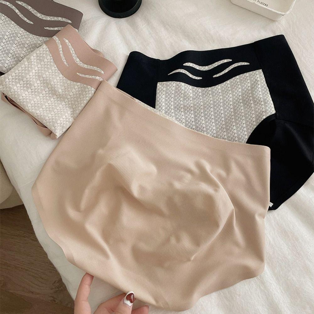 

High Waist Ice Silk Panties Tummy Control Butt Lifter Underpants Breathable Seamless Briefs Female сірий