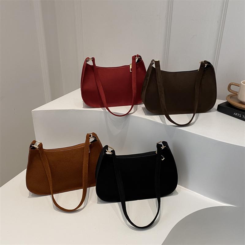 Fashion Texture Red Bag Women's New Suede Single Shoulder Crossbody Bag Small Underarm Hobo Bags