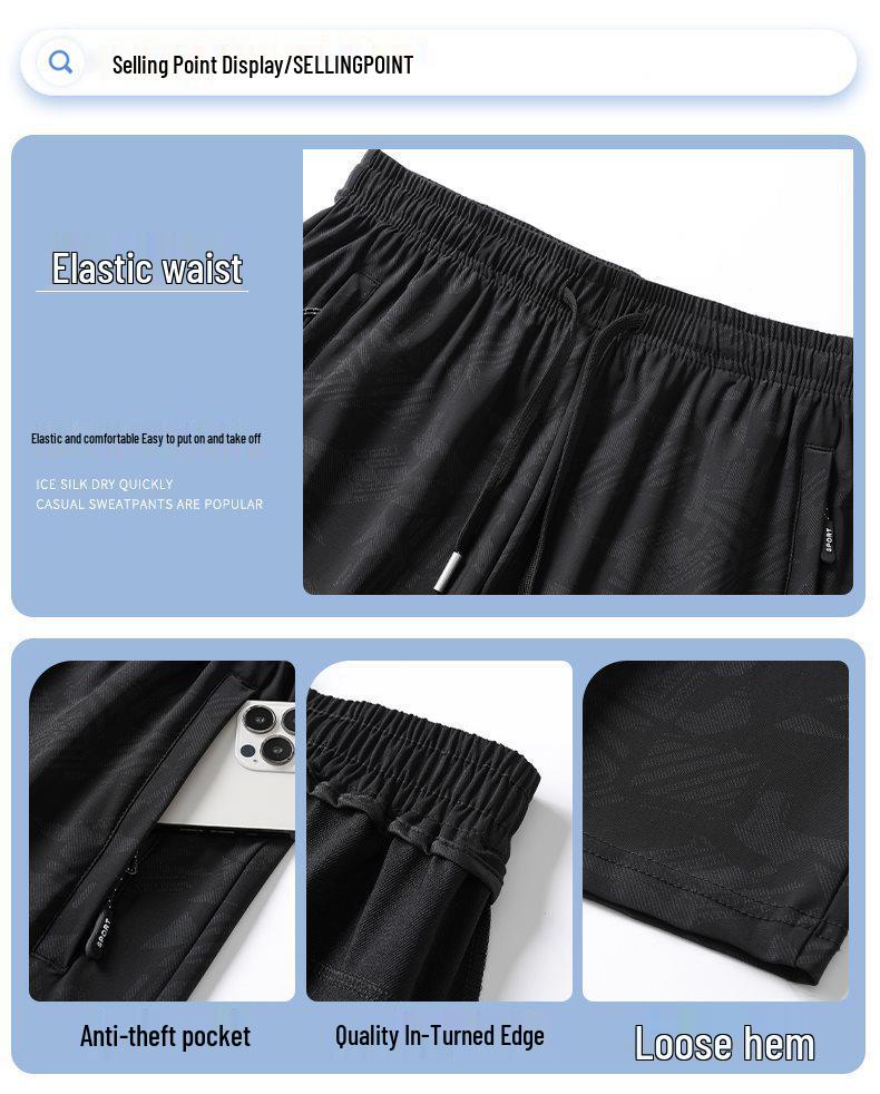 Plus Size Men's Ice Silk Breathable Bermuda Shorts - Summer Loose Fit with Drawstring.