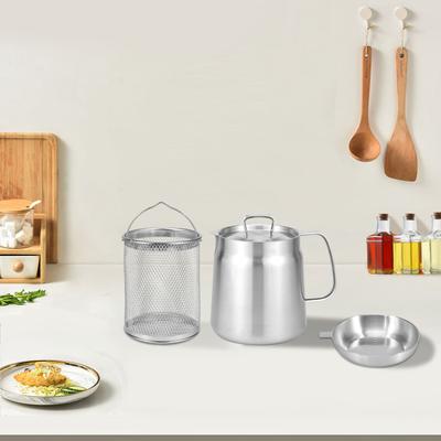 1.5/2L Oil Filter Pot Stainless Steel Deep Frying Pot With Strainer Large Capacity Fine Mesh Strainer Tank Storage Kitchen Tool