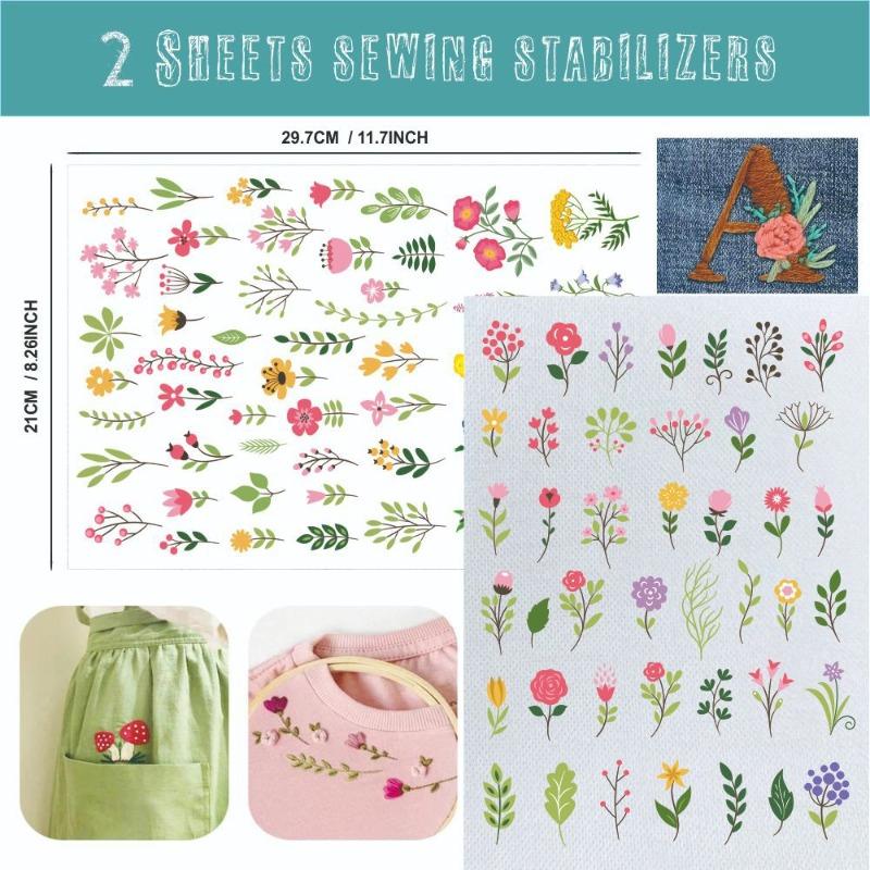 Water-Soluble Embroidery Stabilizer-Self-Adhesive Non-Woven Backing with Colorful Floral Prints Sticky Fabric for Hand Sewing