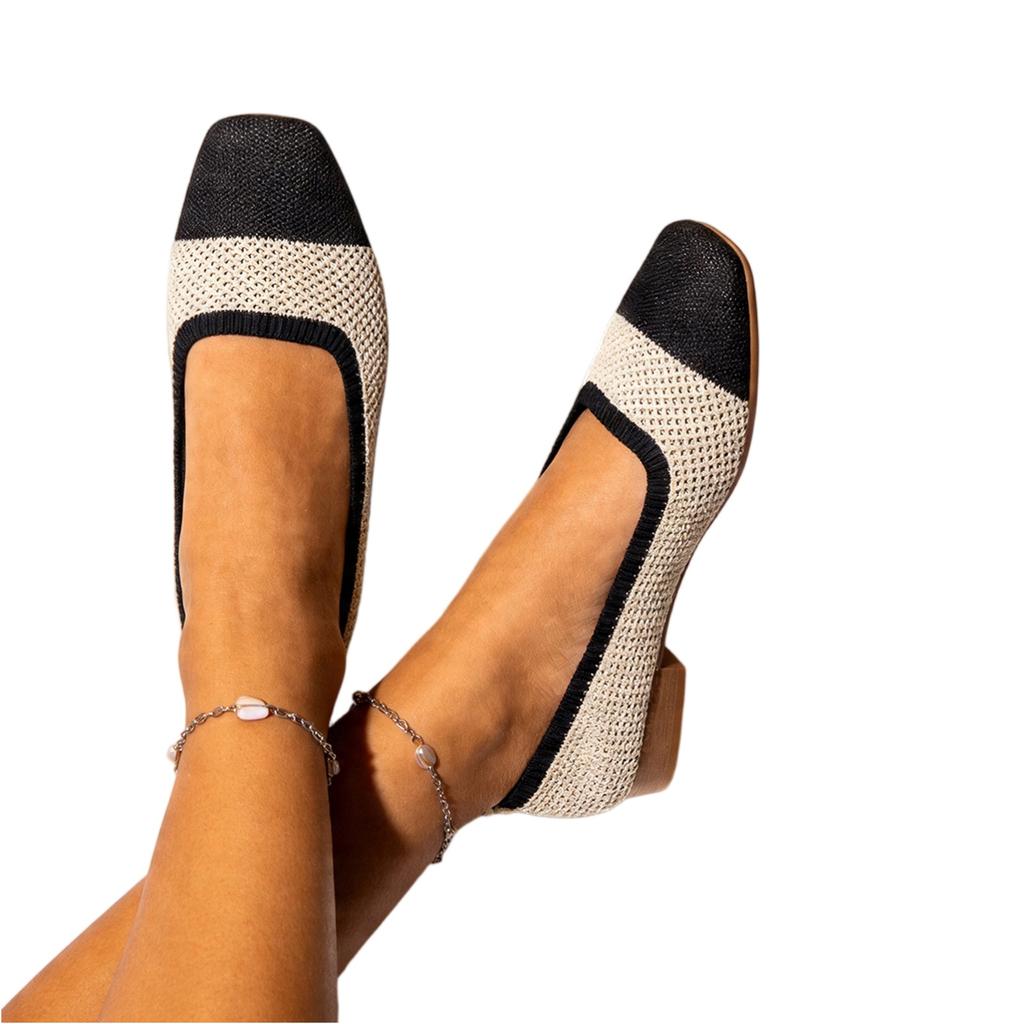 Women's Plus Size Casual Loafers Square Toe Slip On Lightweight Breathable Knit Upper Comfortable Flat Shoes