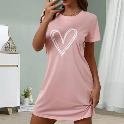 Fashion Womens Loose Love Print O Neck Short Sleeve Loose Streetwear A-line Dress