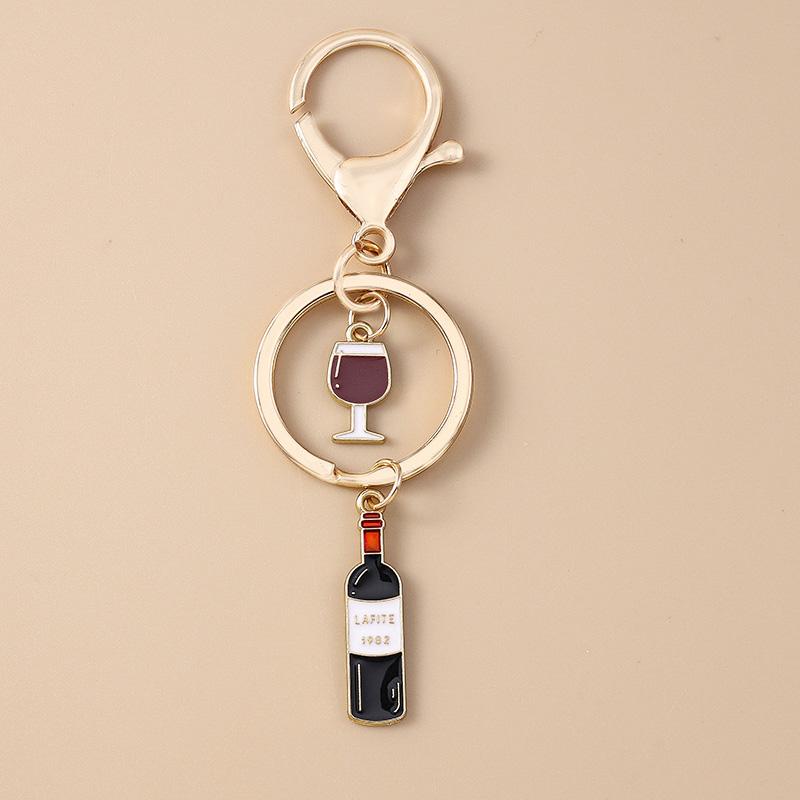 Cute Enamel Red Wine Keychain Simulation Drink Key Ring Pendant for Car Key Holder Women Girls Handbag Decor DIY Jewelry Gift
