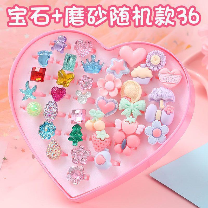 36 Pieces Children's Ring - Diamond-Style Crystal Toy Cartoon Rings With box