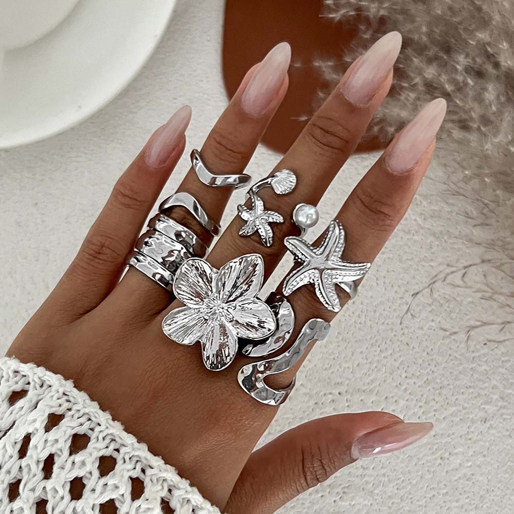 6Pcs/Set Boho Geometric Hollow Irregular Rings Set for Women Gold Silver Color Finger Rings Fashion Party Jewelry Accessories