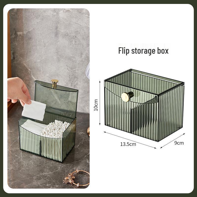 Transparent Flip-Top Cosmetic Storage Box with Compartments for Lipstick, Cotton Pads, and Toothpicks
