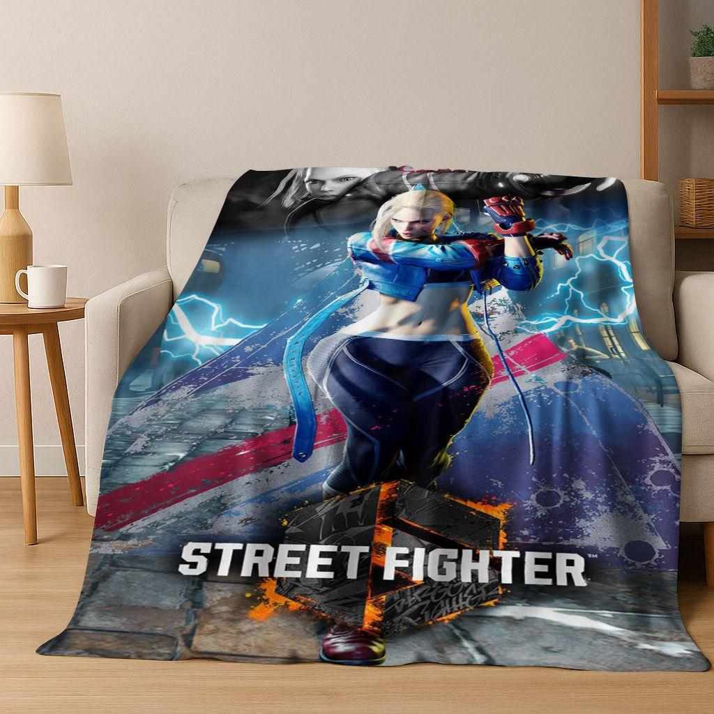 Retro Street Fighter 6 Characters Game Chun-Li Art Flannel Blanket,Cozy Soft Throw Blanket for Home Bedroom Bed Sofa Cover Kids