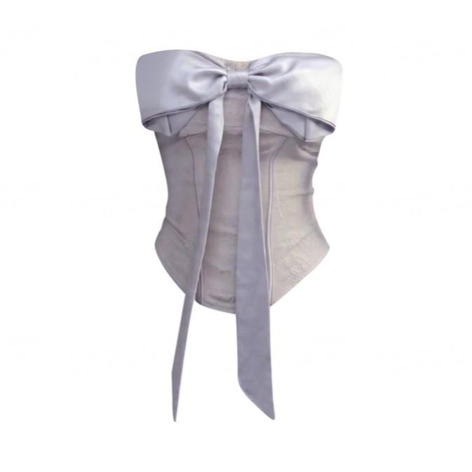French Pure Desire Style Purple Bow Strap Tube Top Women's Summer New Waist and Thin Fashion Sleeveless Top