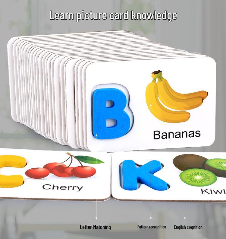 Wooden Montessori Fruits & Vegetables Alphabet Puzzle Cards for Early Childhood Education