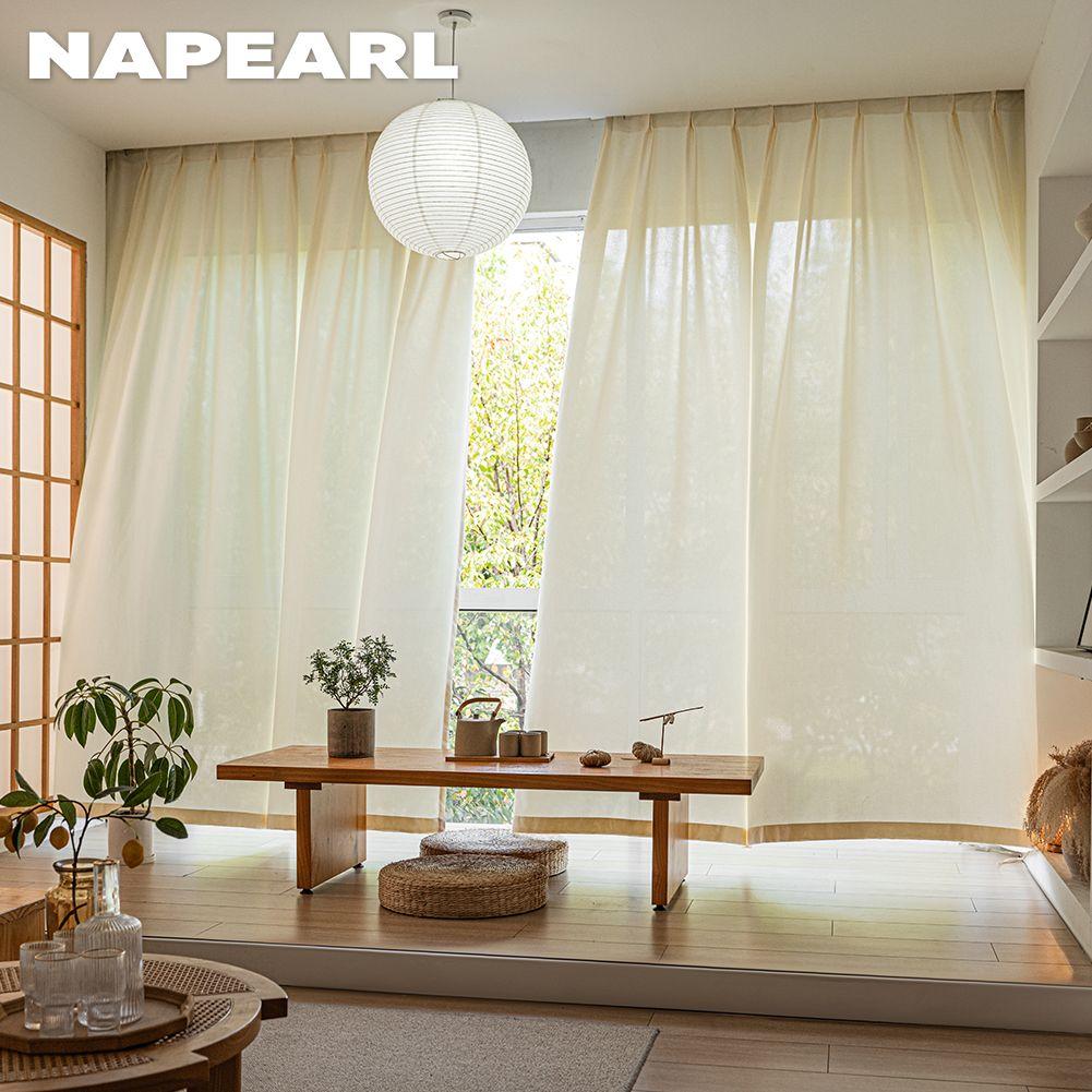 1PC NAPEARL Cream Style Semi Blackout Curtains Japanese Imitation Linen Thick Curtains for Bedroom Living Room Balcony Window for Home Decor